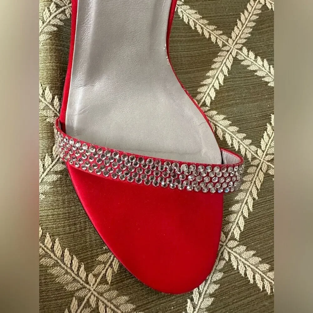 Alfani Ashton Red High-Heels with Rhinestones Ankle Strap 10M Shoes 3 1/2” Heel